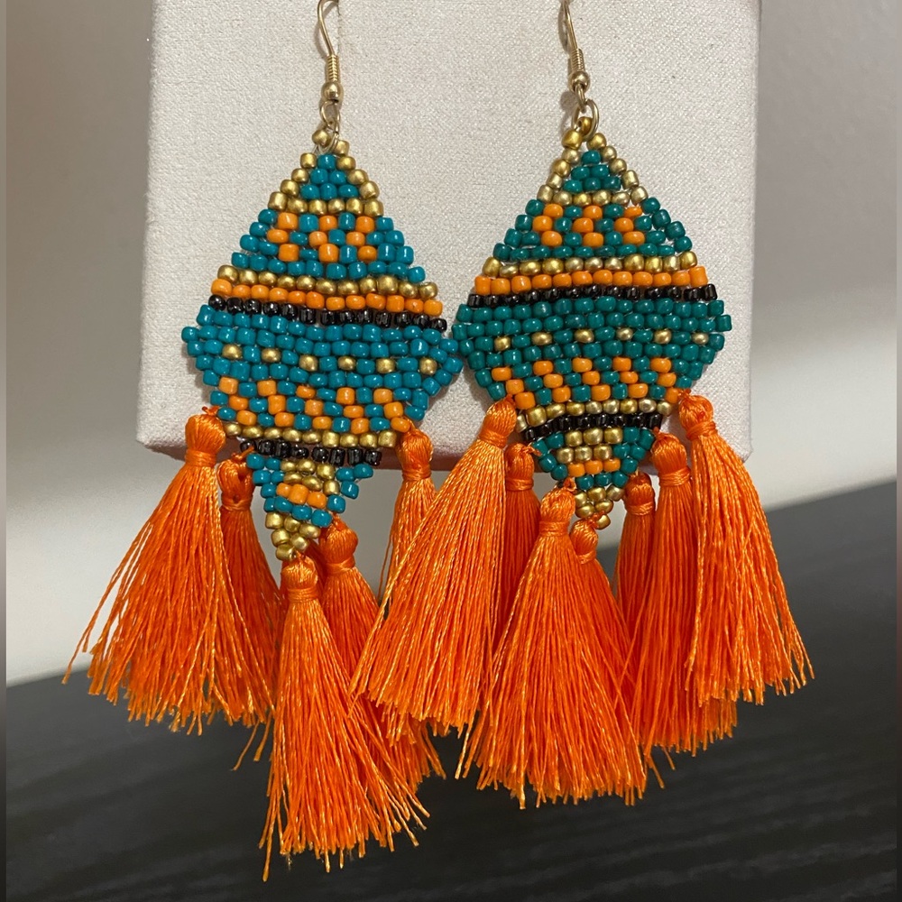 🎉❤️Boho Multicolor Beaded Fringe Earrings